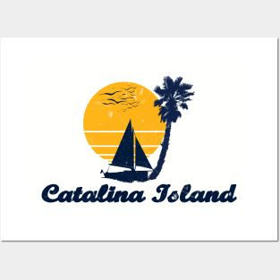 Catalina Island California. Sunset Palm Tree Sailor Bot Summer Design Posters and Art